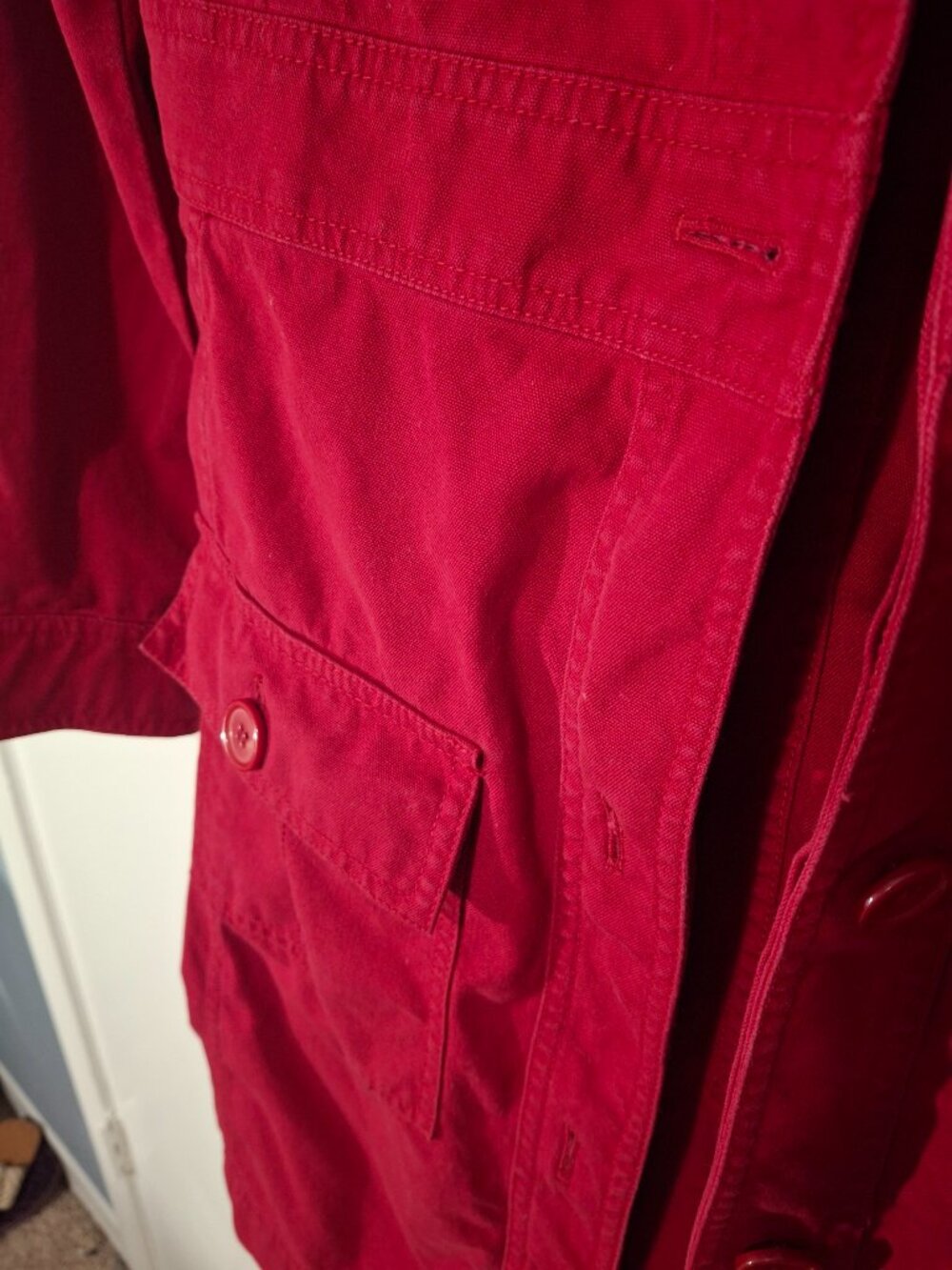 Nine & Company Size 4 Red Cotton Utility Trench Coat Long Jacket Y2K - Picture 6 of 8